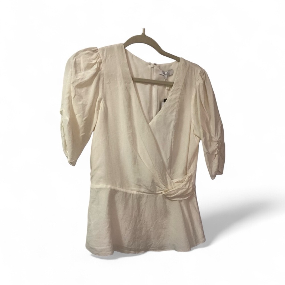 Parker White Wrap Peplum Blouse 3/4 Sleeve